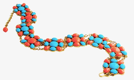 Huge Trifari Simulated Turquoise & Coral Cabochon Gold - Bead, HD Png Download, Transparent PNG