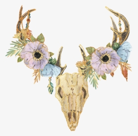 #boho #skull #bohemian #hipster #flowers #skulls - Bohemian Boho Skull, HD Png Download, Transparent PNG