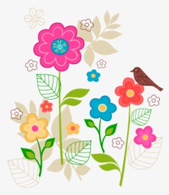 Flores De Colores Con Pájaro - Flores Y Mariposas Para Decorar Paredes Infantiles, HD Png Download, Transparent PNG