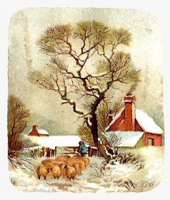 Vintage Winter Clip Art - Vintage Winter Scene Clipart, HD Png Download, Transparent PNG