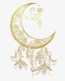 #boho #gold #bohemian #moon #freetoedit - Tatto Dream Catcher With Moon, HD Png Download, Transparent PNG