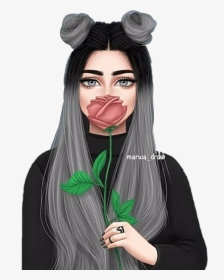 Girl With Rose Drawing, HD Png Download, Transparent PNG