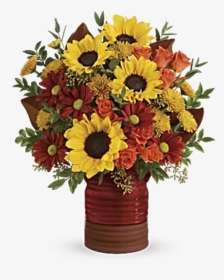 Sunshine Crock Pot Bqt - Sunflowers And Roses In Mason Jars, HD Png Download, Transparent PNG