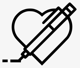 Pen Pencil Write Draw Design Heart Like Favorite - Heart With A Pen Icon, HD Png Download, Transparent PNG