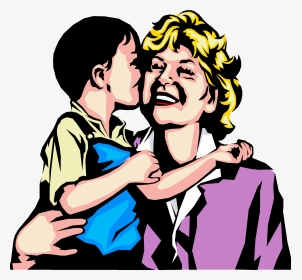 Child With Grandmother - Boy Kissing Mother Clip Art, HD Png Download, Transparent PNG