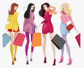 Fashion Clipart Fashion Trend - Four Girls Shopping Illustration, HD Png Download, Transparent PNG