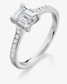 Emerald Cut Diamond Ring With Diamond Set Shoulders - Pre-engagement Ring, HD Png Download, Transparent PNG