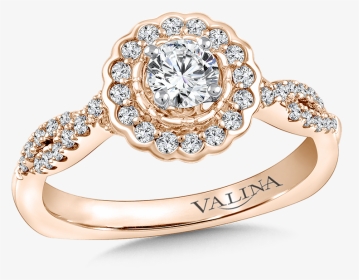 Valina Halo Engagement Ring Mounting In 14k Rose Gold - Jaki Pierścionek Zaręczynowy Wykop, HD Png Download, Transparent PNG