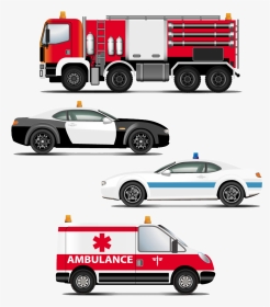 Clip Art Fire Truck Ambulance Police Car - Ambulance Fire Police Car Cartoon, HD Png Download, Transparent PNG