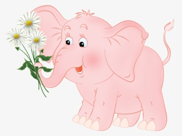 Elephant Flowers Cartoon Png, Transparent Png, Transparent PNG