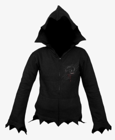 Black Rose Dew Gothic Zipped Hoodie - Pointy Hood, HD Png Download, Transparent PNG