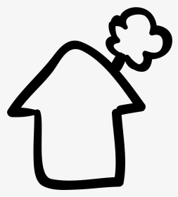 House With Smoking Chimney Hand Drawn Rural Mountain - Home With Chimney Smoke Outline, HD Png Download, Transparent PNG