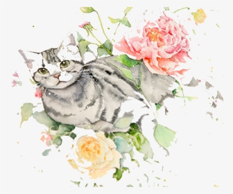 Png Black And White Library Jazz Drawing Watercolour - Cat And Flowers Drawings, Transparent Png, Transparent PNG