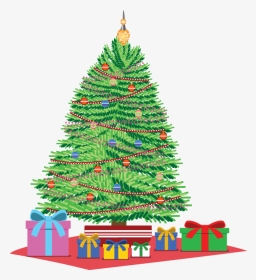 Christmas Tree With Presents Clipart , Png Download - Christmas Tree Drawing In Gift, Transparent Png, Transparent PNG