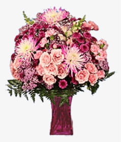 Valentines Flower Arrangement Pink Purple Flowers With - Bouquet, HD Png Download, Transparent PNG