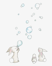 European Rabbit Watercolor Painting - Cartoon Blowing Bubbles Drawing, HD Png Download, Transparent PNG
