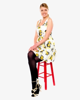 Happy Girl Png Image - Woman Sitting On Stool, Transparent Png, Transparent PNG