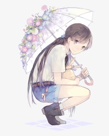 Draw Anime Girl Holding An Umbrella, HD Png Download, Transparent PNG