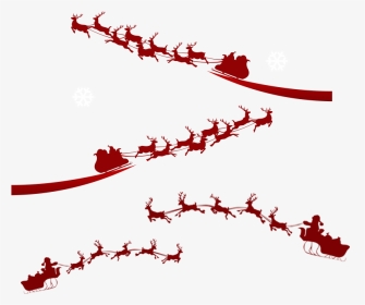 圣诞老人和驯鹿剪影图片 - Santa And Sleigh In Air, HD Png Download, Transparent PNG