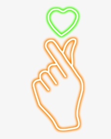 #neon #glow #kpop #heart #orange #hand #freetoedit - Kpop Hand Heart Png, Transparent Png, Transparent PNG