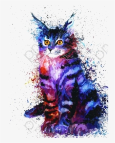 Watercolor Cat Clipart Illustration - Acuarela Png Cat, Transparent Png, Transparent PNG