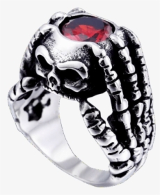 Gothic Badass Jewelry Jewellery Biker Skull Stone Ring - Gothic Red Stone Rings, HD Png Download, Transparent PNG