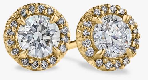Yellow Gold Diamond Halo Stud Earrings - Diamond, HD Png Download, Transparent PNG