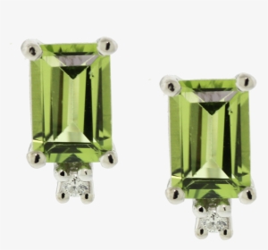 14k White Gold Peridot & Diamond Stud Earrings - Body Jewelry, HD Png Download, Transparent PNG