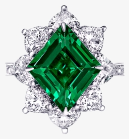 Top View Of A Graff Emerald And Diamond Ring Featuring - Emerald, HD Png Download, Transparent PNG