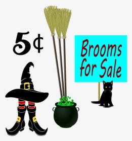 Brooms, Witch, Hat, Cat, Black Cat, Halloween, Broom - Black Cat, HD Png Download, Transparent PNG