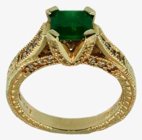 14k Gold Emerald Ring - Engagement Ring, HD Png Download, Transparent PNG