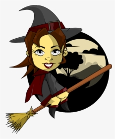 Free Witch Riding Broom Clip Art - Male Witches Riding Brooms, HD Png Download, Transparent PNG