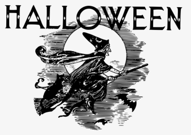 Halloween Flying Witch Clip Arts - Vintage Halloween Black And White, HD Png Download, Transparent PNG