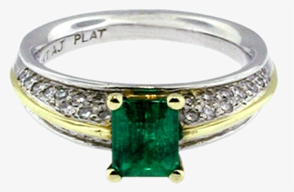 Platinum And 18k Gold Contemporary Emerald Ring - Engagement Ring, HD Png Download, Transparent PNG