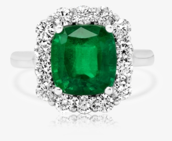 Cushion Cut Emerald & Round Diamonds Ring - Emerald, HD Png Download, Transparent PNG
