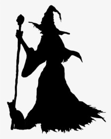 Halloween Witch With Cat - Witches Clipart Black And White, HD Png Download, Transparent PNG