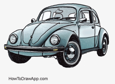 How To Draw A Car Step By Step With Pictures Vw Bettle - Old Vw Beetle Drawing, HD Png Download, Transparent PNG