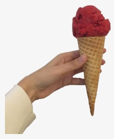 #hand #icecream #red #cream #aesthetic #food #dessert - Ice Cream Cone, HD Png Download, Transparent PNG