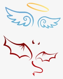 #angel #and #devil #pngs #amor - Angel And Demon Line Art, Transparent Png, Transparent PNG