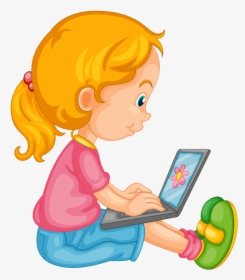 Girl Playing Computer Cartoon, HD Png Download, Transparent PNG