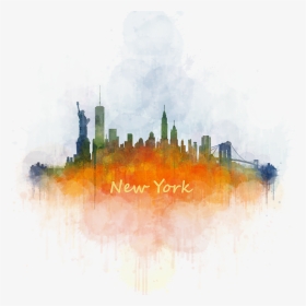 New York City Skyline Watercolor Painting Cityscape - New York, HD Png Download, Transparent PNG