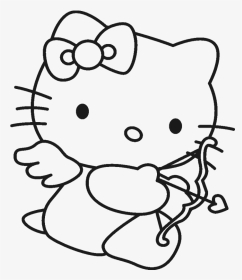Hello Kitty Is Being Hold Doll Coloring Page - Hello Kitty Valentine Coloring Pages, HD Png Download, Transparent PNG
