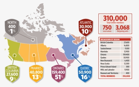 Unifor By The Numbers - Map Of Canada, HD Png Download, Transparent PNG