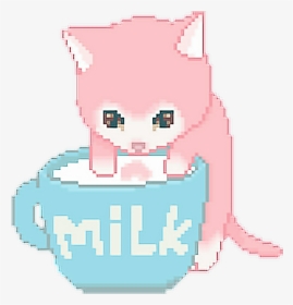 #cute #kawaii #pixel #pastel #cat #kitty #milk #kitten - Kawaii Cat Png Gif, Transparent Png, Transparent PNG