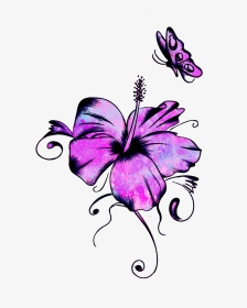 #ftestickers @mpink88 #glitter #sparkle #galaxy #flowers - Hibiscus And Butterfly Tattoo, HD Png Download, Transparent PNG