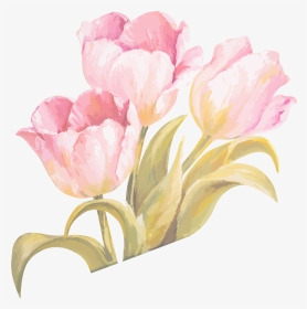 Painting Flower Ribbon Transprent - Pink Tulip Watercolor Png, Transparent Png, Transparent PNG