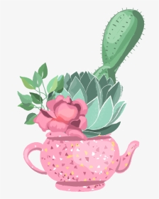 #flower #flowers #cactus #watercolor #pinkwatercolor - Teacup, HD Png Download, Transparent PNG