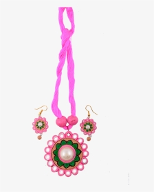 Terracotta Pink Necklace With Green Flower Pattern - Chain, HD Png Download, Transparent PNG