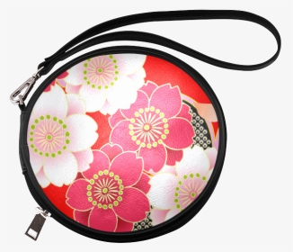 Red White Japanese Kimono Pattern Round Makeup Bag - Handbag, HD Png Download, Transparent PNG