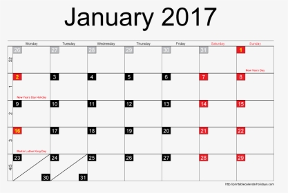 Blank Printable January 2017 Calendar - Many Days Are In January, HD Png Download, Transparent PNG